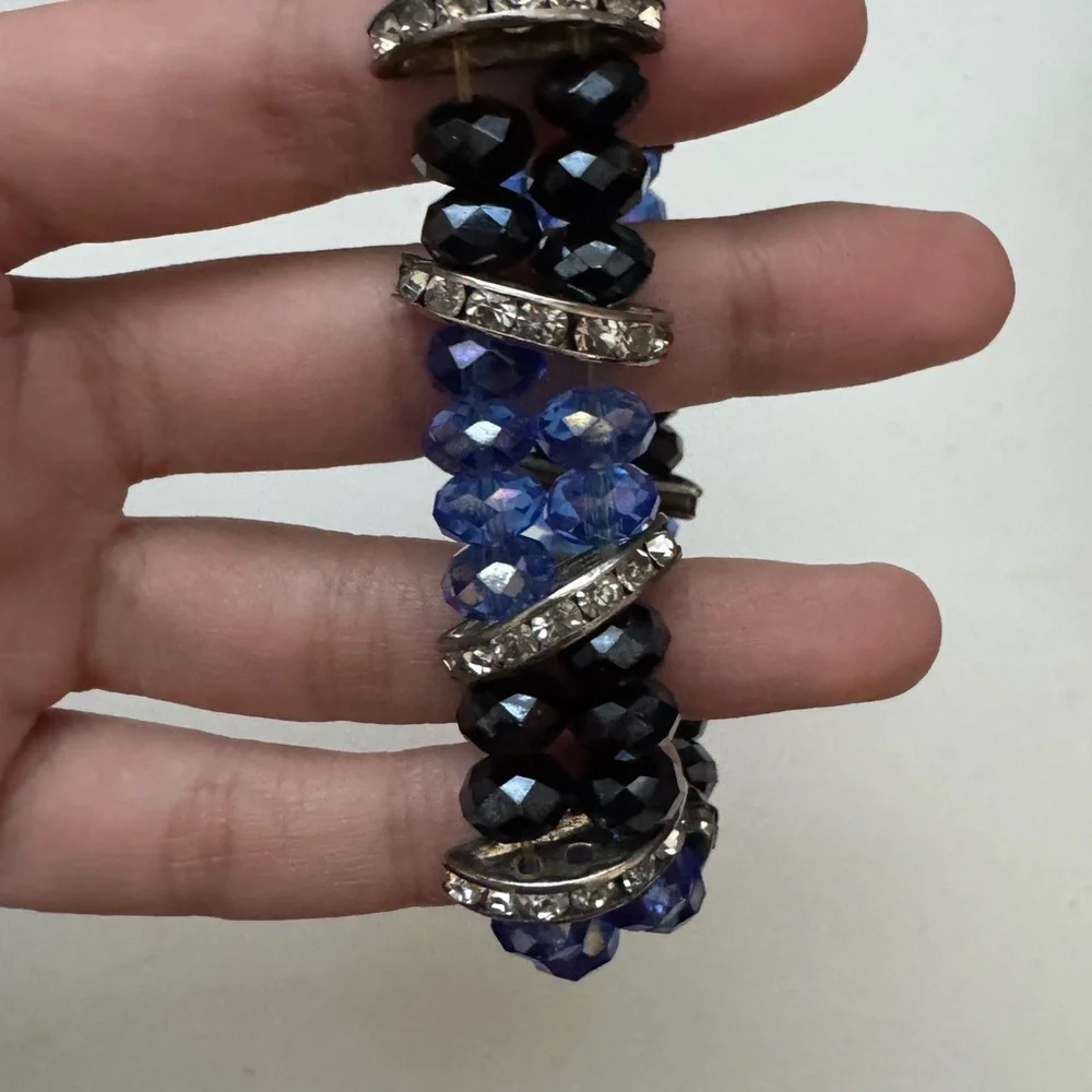 Handmade Blue & Black Crystal Stretch Bracelet